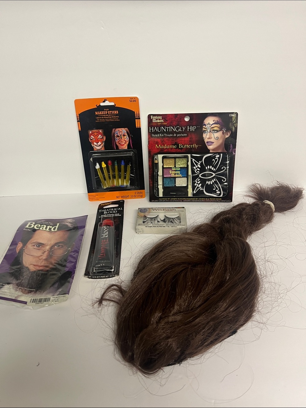 Halloween Lot  Make up Lashes Vampire Blood Brown Men/ Women’s Braided Wig